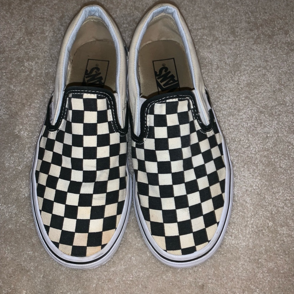 Black and White Checkerboard slip on Vans